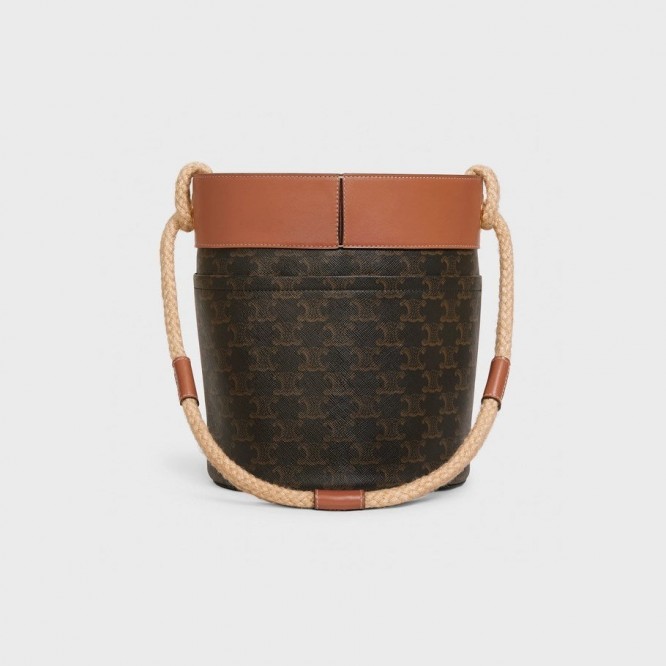 【CELINE】ロゴプリント デニム バケットバッグ ブラック