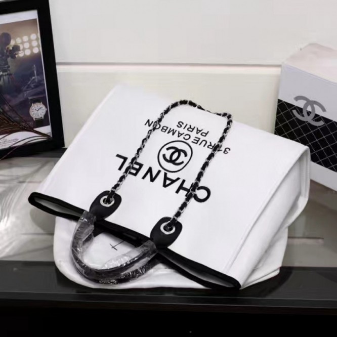 CHANELビーチキャンバスバッグキャンバストートショッピングバッグ