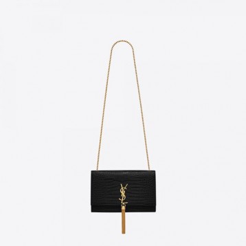 【世界中で大人気】YSL KATE サンローラン ケイト ミディアム クロコダイルエンボスシャイニーレザー タッセル 354119DND0J1000