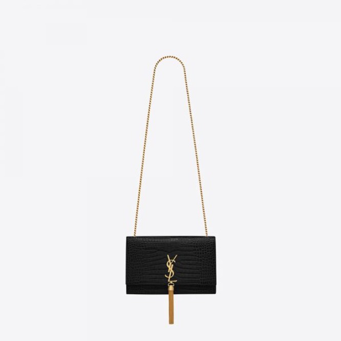 【世界中で大人気】YSL KATE サンローラン ケイト ミディアム クロコダイルエンボスシャイニーレザー タッセル 354119DND0J1000