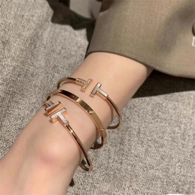 ★1126新品★Tiffany ティファニー ワイヤー ブレスレット ローズゴールドにダイヤモンドとマザーオブパール GRP11104