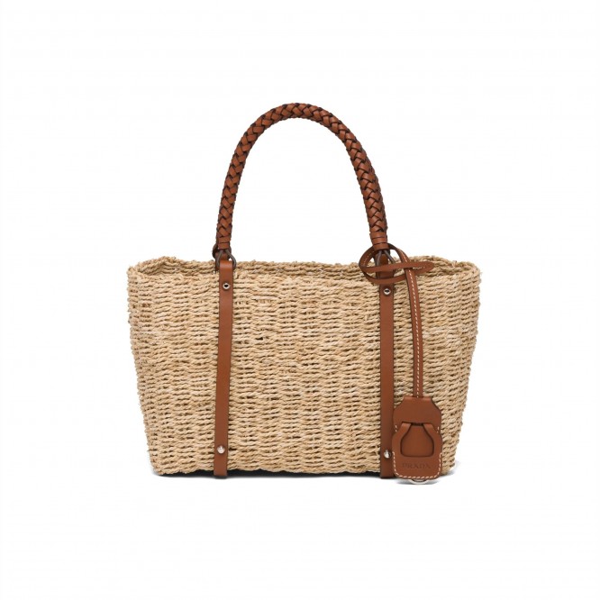 【PRADA】取外可ネームタグ付きかごバッグ＊Beige×Cognac