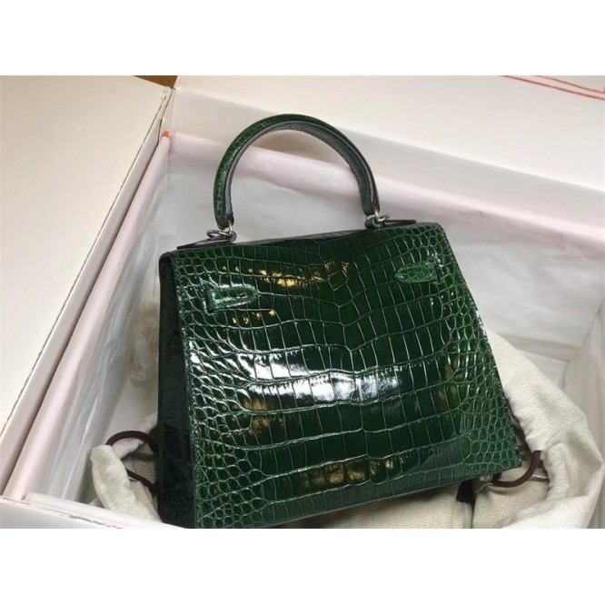 【0111更新】HERMES エルメス Kelly ケリー クロコ グリーン シルバー金具 MiniKelly ミニケリー 19cm/20cm/25cm/28cm