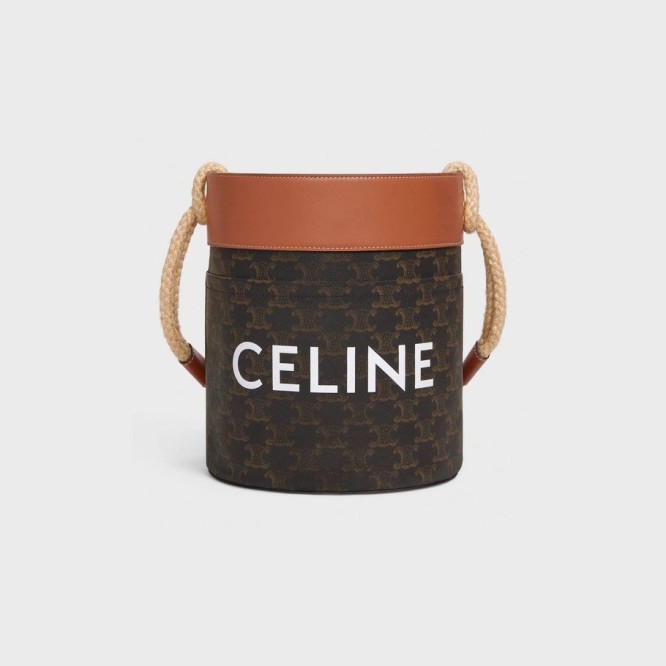 【CELINE】ロゴプリント デニム バケットバッグ ブラック