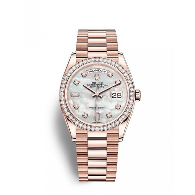 128345 デイデイト 36 オイスター、36 mm、エバーローズゴールド、ダイヤモンド