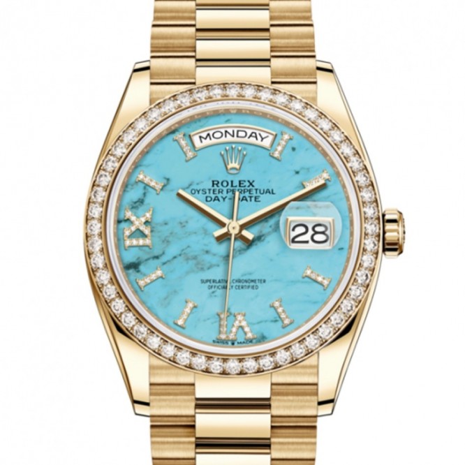 128348 デイデイト 36 オイスター、36 mm、イエローゴールド、ダイヤモンド