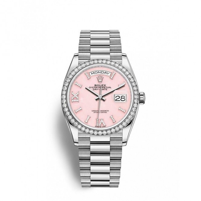 128349 デイデイト 36 オイスター、36 mm、ホワイトゴールド、ダイヤモンド