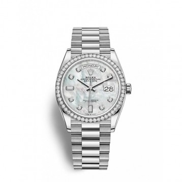 128349 デイデイト 36 オイスター、36 mm、ホワイトゴールド、ダイヤモンド