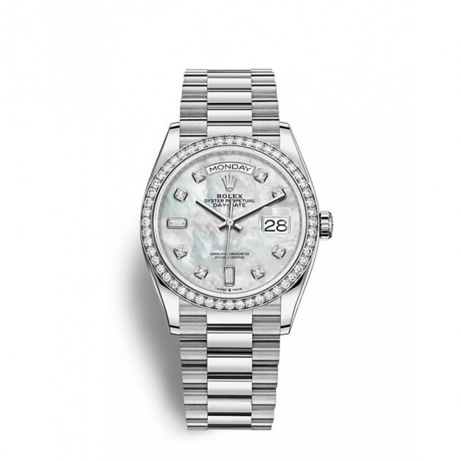 128349 デイデイト 36 オイスター、36 mm、ホワイトゴールド、ダイヤモンド