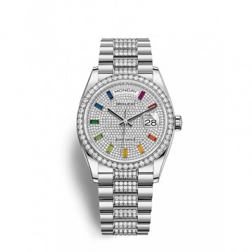 128349 デイデイト 36 オイスター、36 mm、ホワイトゴールド、ダイヤモンド