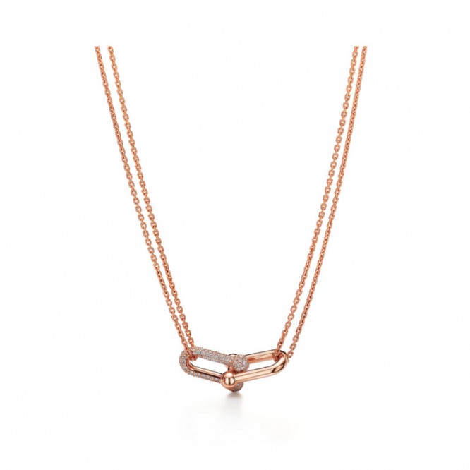 ★新品★Tiffany ティファニー ハードウェア ダブルリンク ペンダント パヴェ ダイヤモンド 18K ローズゴールド 68692512