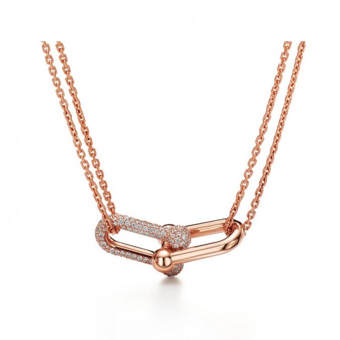★新品★Tiffany ティファニー ハードウェア ダブルリンク ペンダント パヴェ ダイヤモンド 18K ローズゴールド 68692512