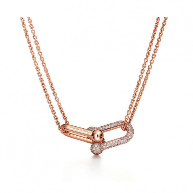 ★新品★Tiffany ティファニー ハードウェア ダブルリンク ペンダント パヴェ ダイヤモンド 18K ローズゴールド 68692512