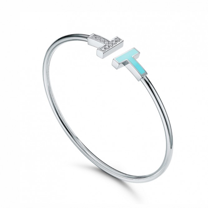 ★1126新品★Tiffany ティファニー ダイヤモンド ＆ ターコイズ ワイヤー ブレスレット 18K ホワイトゴールド GRP11110