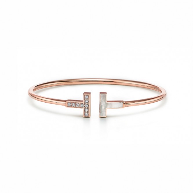 ★1126新品★Tiffany ティファニー ワイヤー ブレスレット ローズゴールドにダイヤモンドとマザーオブパール GRP11104
