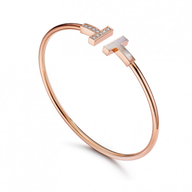 ★1126新品★Tiffany ティファニー ワイヤー ブレスレット ローズゴールドにダイヤモンドとマザーオブパール GRP11104