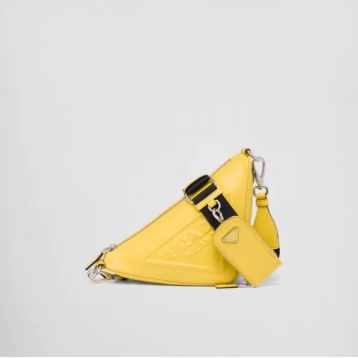 ☆大人気新作☆PRADA プラダ トライアングル レザーショルダーバッグ イエロー 1BH190_2BYA_F0377_V_BRO