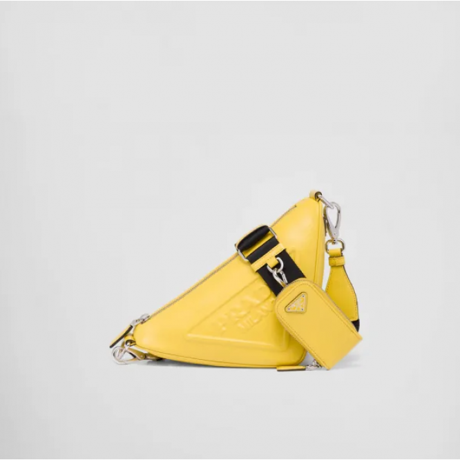☆大人気新作☆PRADA プラダ トライアングル レザーショルダーバッグ イエロー 1BH190_2BYA_F0377_V_BRO