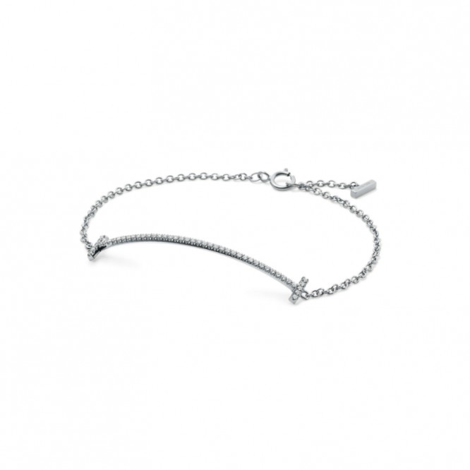 ★1129新品★Tiffany ティファニー T スマイル ブレスレット ホワイトゴールドにダイヤモンド GRP09051