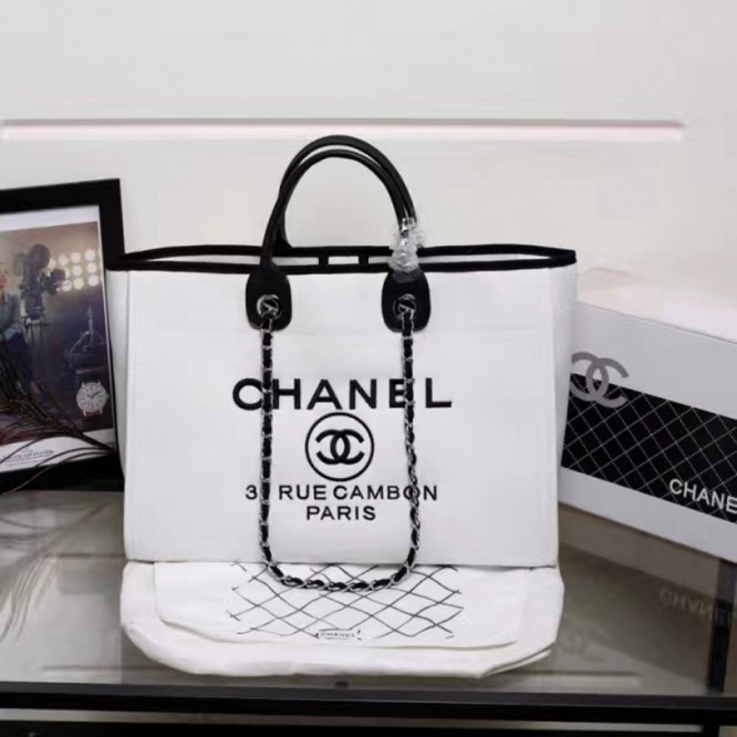 CHANELビーチキャンバスバッグキャンバストートショッピングバッグ