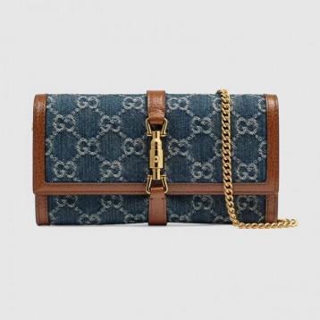 【在庫僅か☆】GUCCI グッチ 〔ジャッキー 1961〕チェーンウォレット ブルー＆アイボリー GGデニム 652681 2KQGG 8375