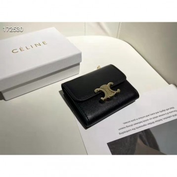 Celine小さな光沢のある滑らかなラムレザーフラップウォレット財布