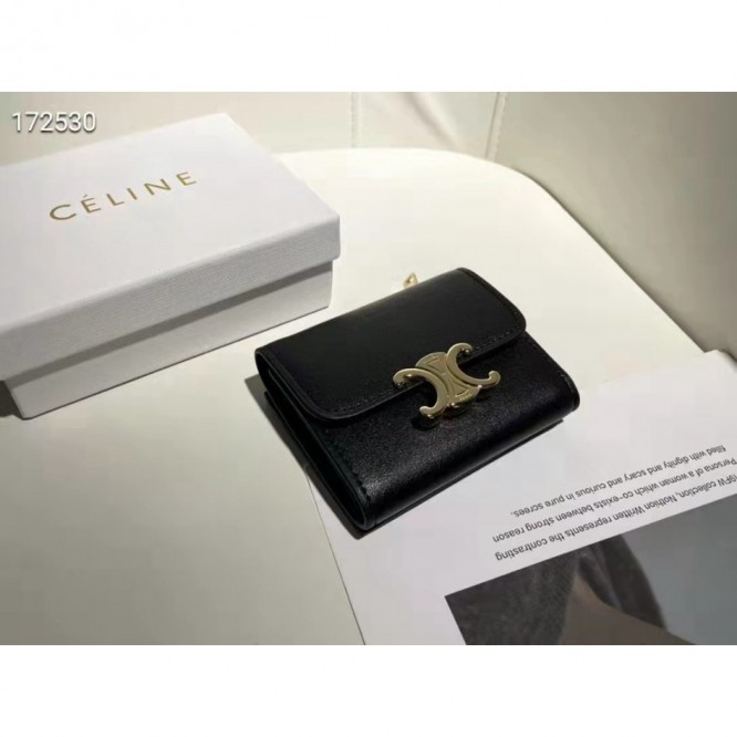 Celine小さな光沢のある滑らかなラムレザーフラップウォレット財布