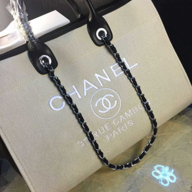 CHANELビーチキャンバスバッグキャンバストートショッピングバッグ