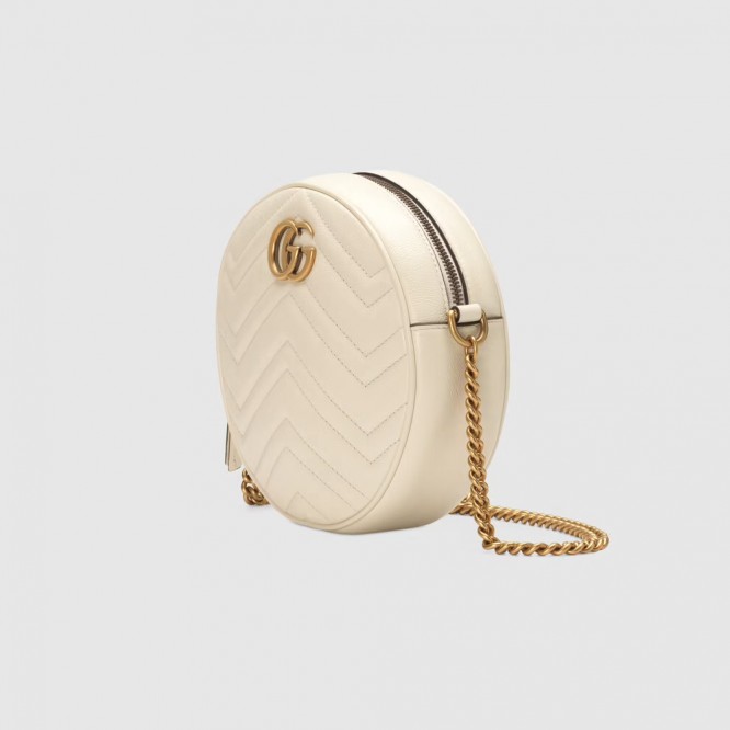 【セレブ愛用☆】GUCCI グッチ 〔GGマーモント〕ラウンド ミニ ショルダーバッグ ホワイト レザー 550154 0OLET 9022