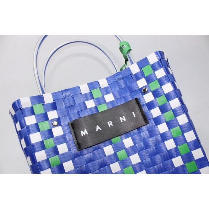 【直営購入】MARNI フラワーカフェ ピクニック バッグカゴ マルニ ハンドバッグ レディース バッグ ブルー BLUE
