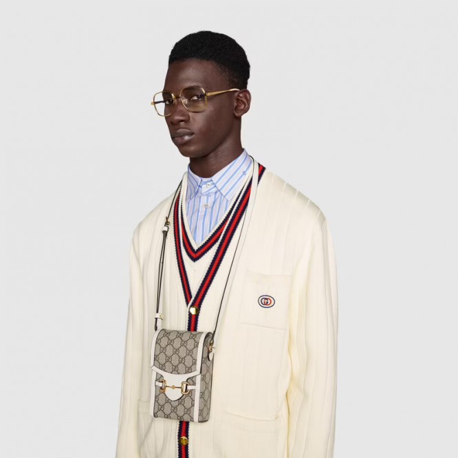 【オシャレ☆】GUCCI グッチ 〔グッチ ホースビット 1955〕ミニバッグ  GGスプリーム＆ホワイト レザー 625615 92TCG 9761