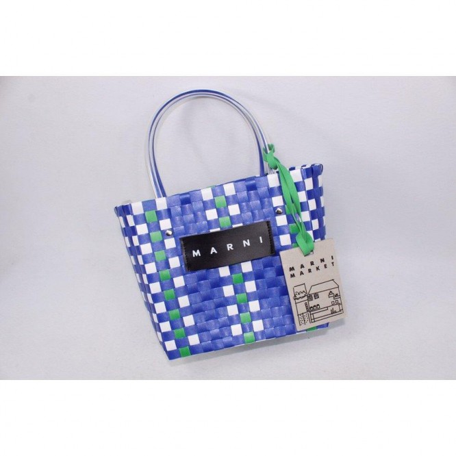 【直営購入】MARNI フラワーカフェ ピクニック バッグカゴ マルニ ハンドバッグ レディース バッグ ブルー BLUE