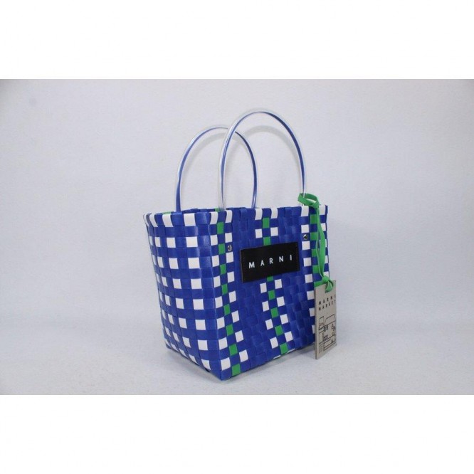 【直営購入】MARNI フラワーカフェ ピクニック バッグカゴ マルニ ハンドバッグ レディース バッグ ブルー BLUE