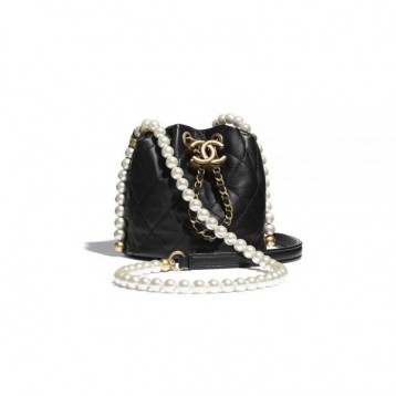 【定番♡人気の☆シャネル】CHANEL シャネル 21SS ドローストリングミニバッグ カーフスキン ウィメンズ ショルダーバッグ ブラック AS2529