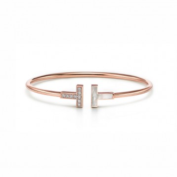★1126新品★Tiffany ティファニー ワイヤー ブレスレット ローズゴールドにダイヤモンドとマザーオブパール GRP11104