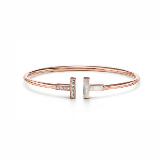★1126新品★Tiffany ティファニー ワイヤー ブレスレット ローズゴールドにダイヤモンドとマザーオブパール GRP11104