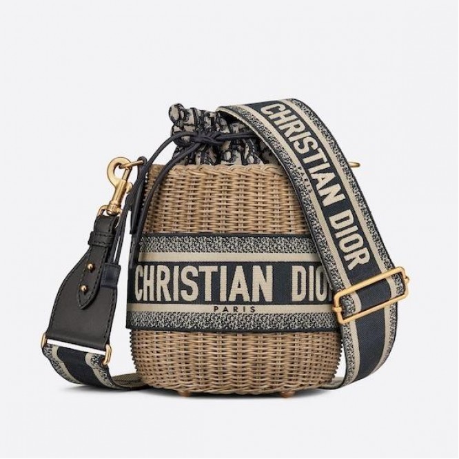 【DIOR】 Wicker” 取外し可ショルダー付きかごバッグ