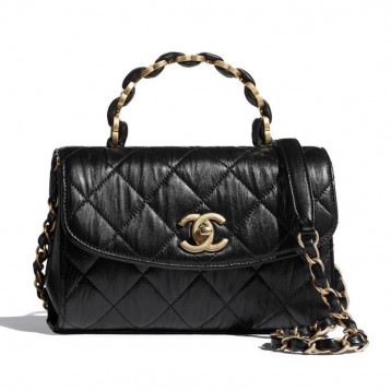 【CHANEL】ハンドル付きミニフラップバッグ ブラック