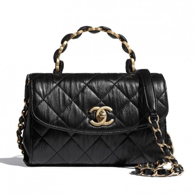 【CHANEL】ハンドル付きミニフラップバッグ ブラック