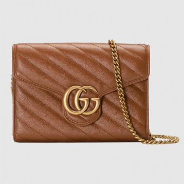 【人気アイテム☆】GUCCI グッチ 〔GGマーモント〕キルティング ミニバッグ ブラウン レザー ‎474575 0OLFT 2535