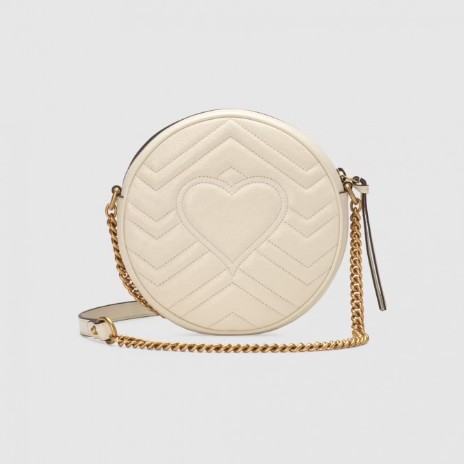 【セレブ愛用☆】GUCCI グッチ 〔GGマーモント〕ラウンド ミニ ショルダーバッグ ホワイト レザー 550154 0OLET 9022