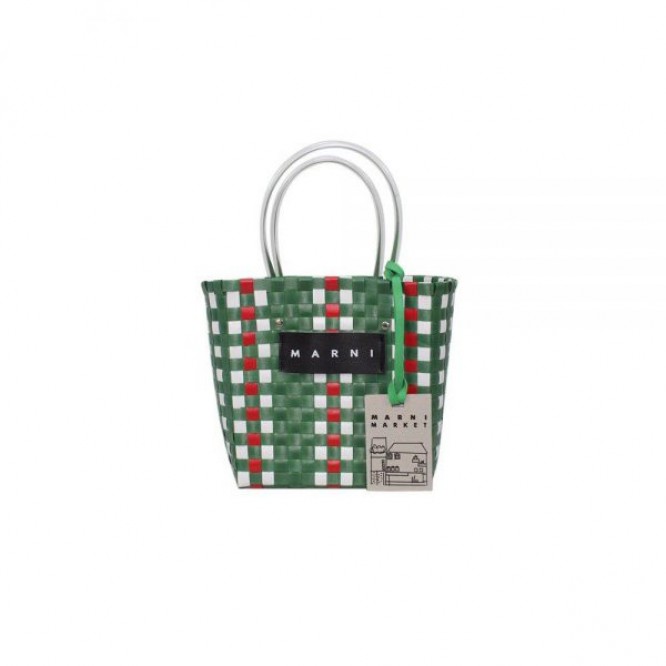 【直営購入】MARNI フラワーカフェ ピクニック バッグカゴ マルニ ハンドバッグ レディース バッグ グリーン GREEN