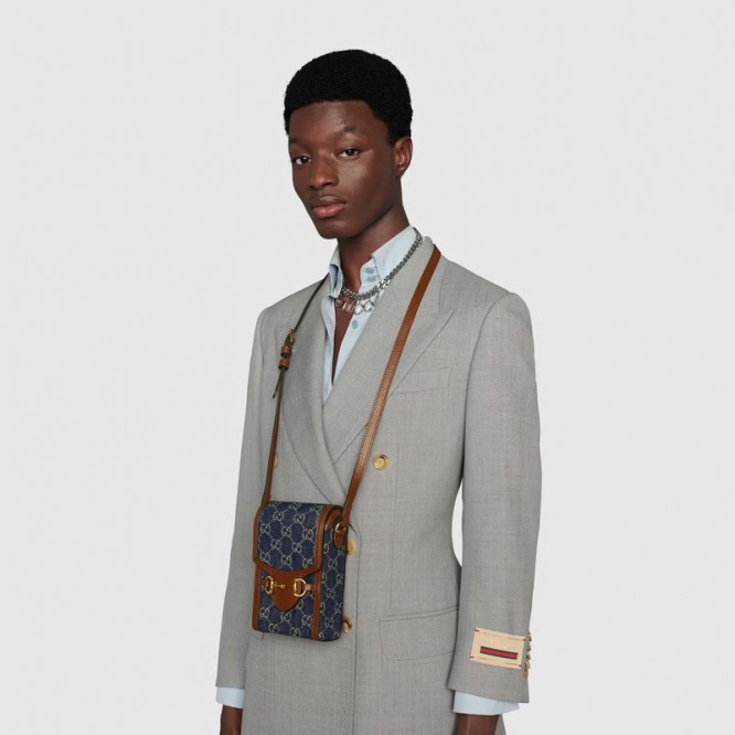 【オシャレ☆】GUCCI グッチ 〔グッチ ホースビット 1955〕ミニバッグ   ブルー＆アイボリー GGデニム ‎625615 2KQGG 8375