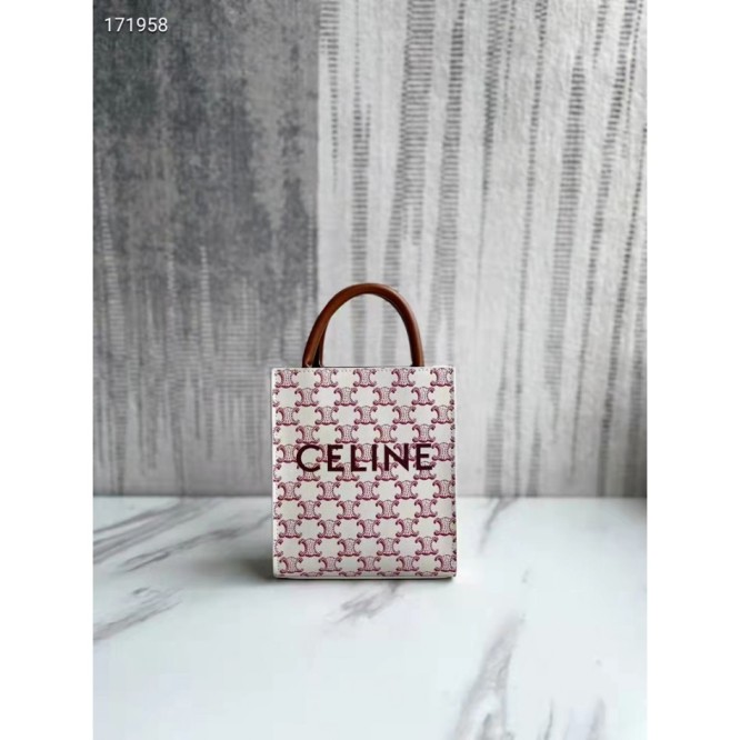 Celineカバスミニロゴプリント和牛レザーハンドバッグ