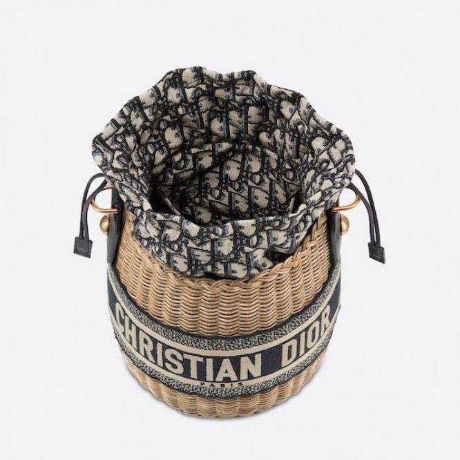【DIOR】 Wicker” 取外し可ショルダー付きかごバッグ