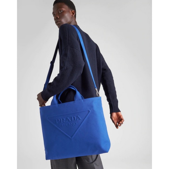 ☆大人気新作☆PRADA プラダ FROM THE RUNWAY キャンバス トートバッグ ブルー 2VG081_010_F0215_V_OLO