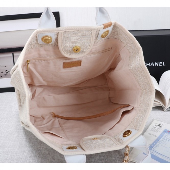 CHANELビーチキャンバスバッグキャンバストートショッピングバッグ