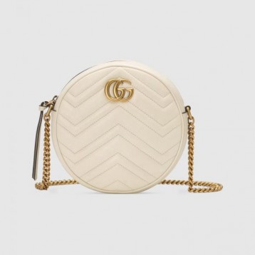 【セレブ愛用☆】GUCCI グッチ 〔GGマーモント〕ラウンド ミニ ショルダーバッグ ホワイト レザー 550154 0OLET 9022