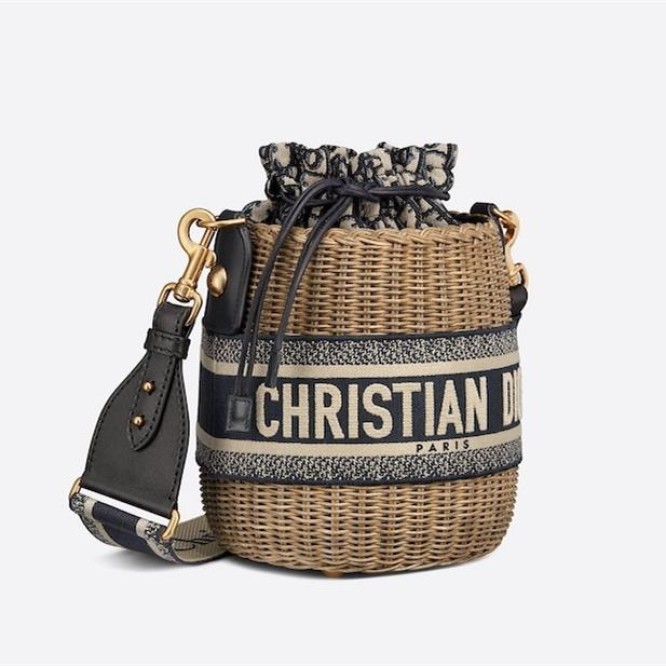 【DIOR】 Wicker” 取外し可ショルダー付きかごバッグ
