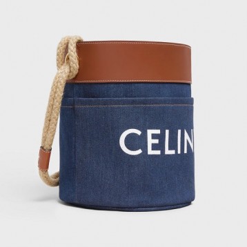 【CELINE】ロゴプリント デニム バケットバッグ
